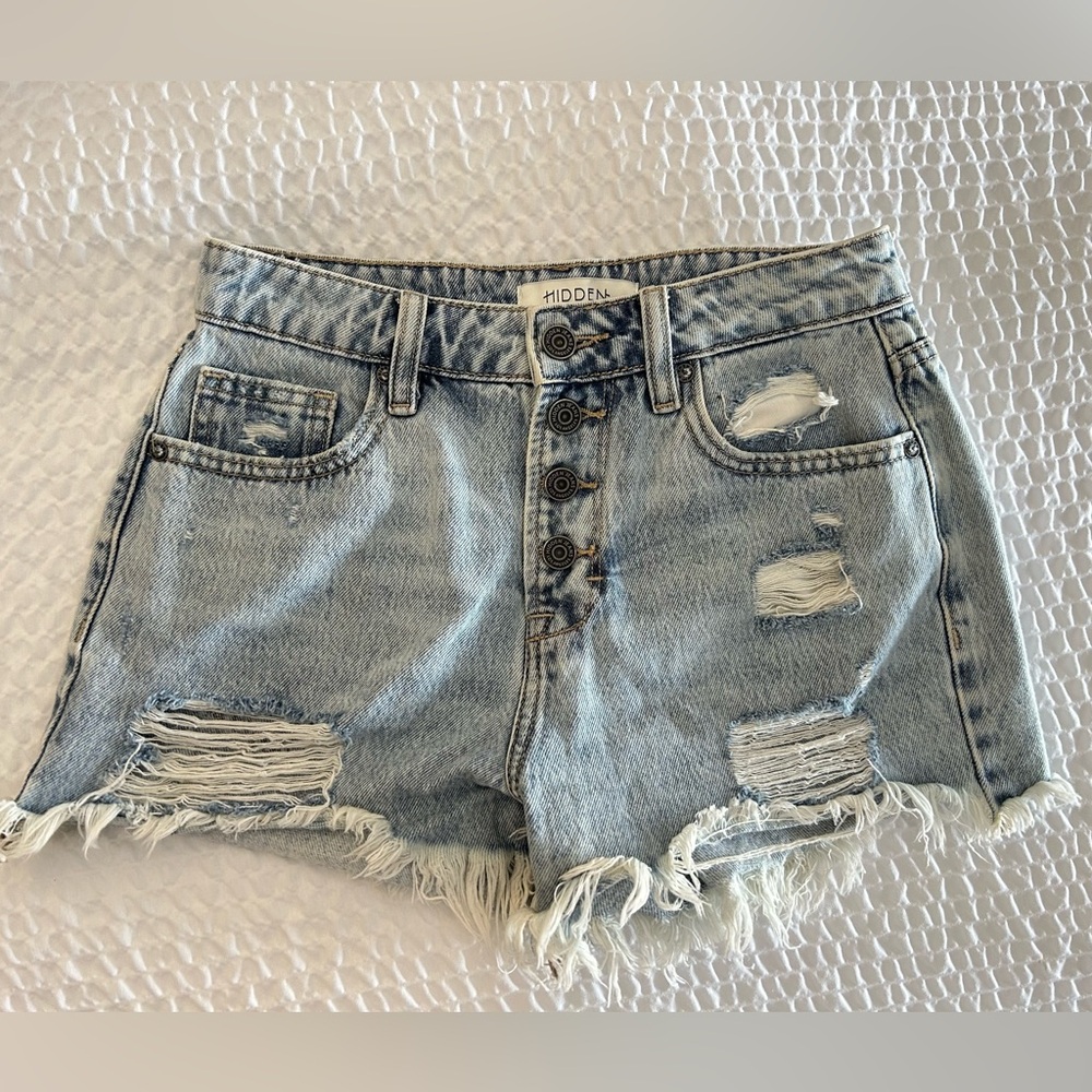 Hidden Los Angeles Distressed High Rise Shorts XS